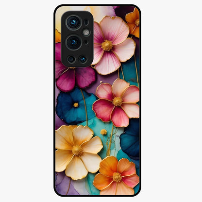 Artlyn Grace Flower Pattern Glass Case showing flat back view with elegant floral pattern artwork and glossy glass finish.