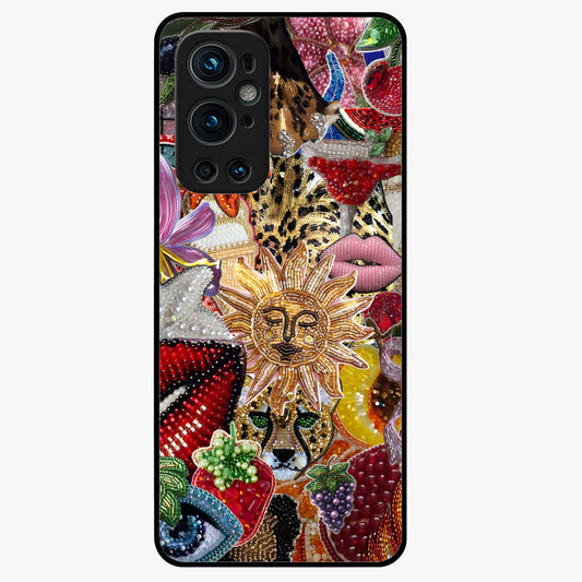Beaded Fashion Jungle Glass Case showing flat back view with vibrant jungle inspired bead artwork and glossy glass finish.