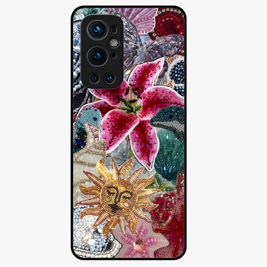 Beaded Garden Fantasy Glass Case showing flat back view with dreamy garden bead artwork and glossy glass finish.