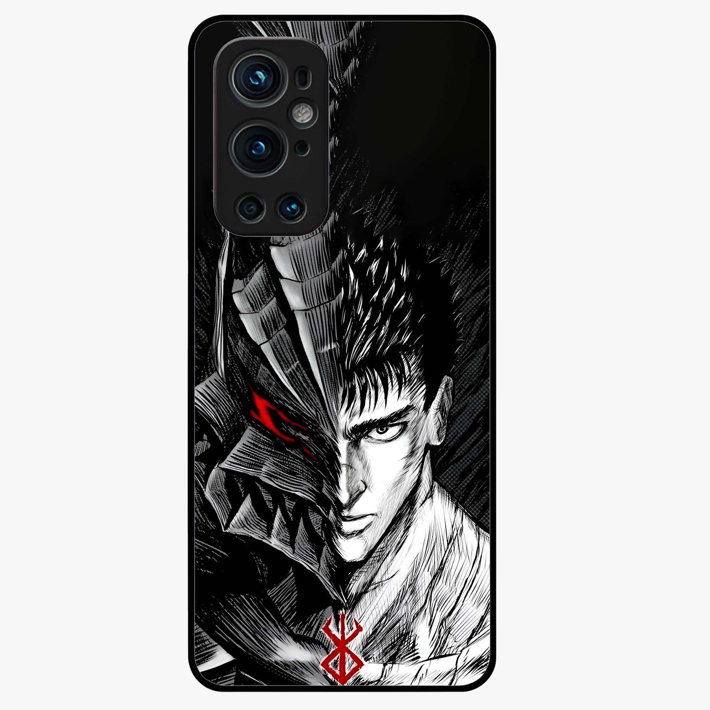 Berserker Blood Oath Glass Case showing flat back view with fierce warrior inspired artwork and glossy glass finish.