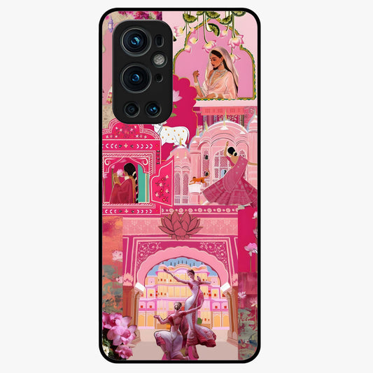 Blossoms of Rajasthan Glass Case showing flat back view with traditional floral artwork inspired by Rajasthan and glossy glass finish.