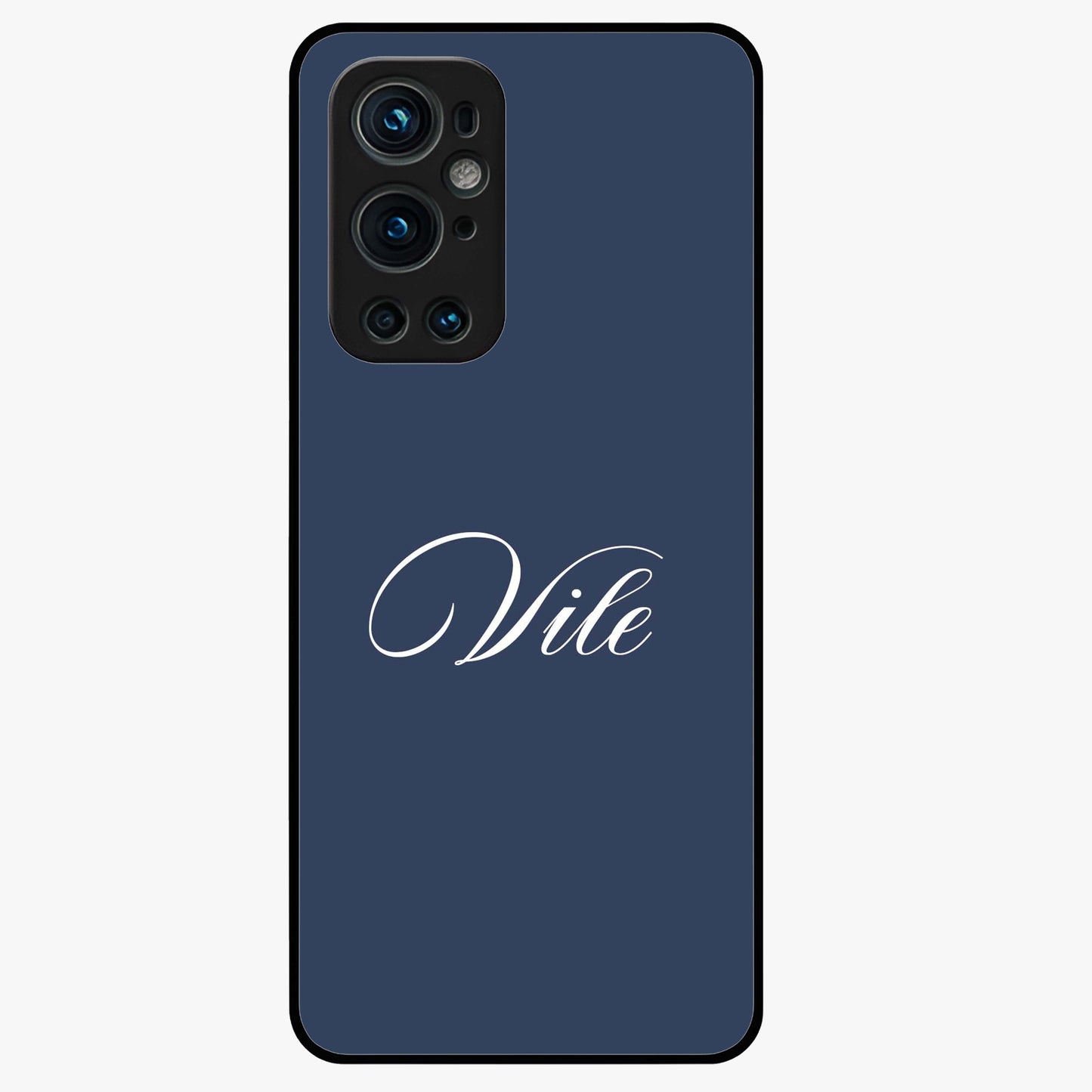 Blue Background Personalized Custom Name Glass Case showing flat back view with minimal blue background and custom name design.