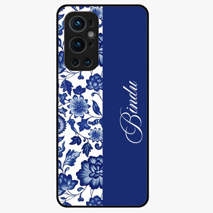 Blue Vintage Floral Pattern Glass Case upright view showcasing timeless floral illustration with vintage inspired style.