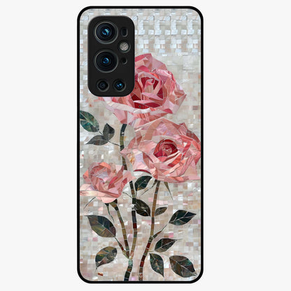 Blush Mosaic Bloom Glass Case showing flat back view with mosaic floral bloom artwork and glossy glass finish.