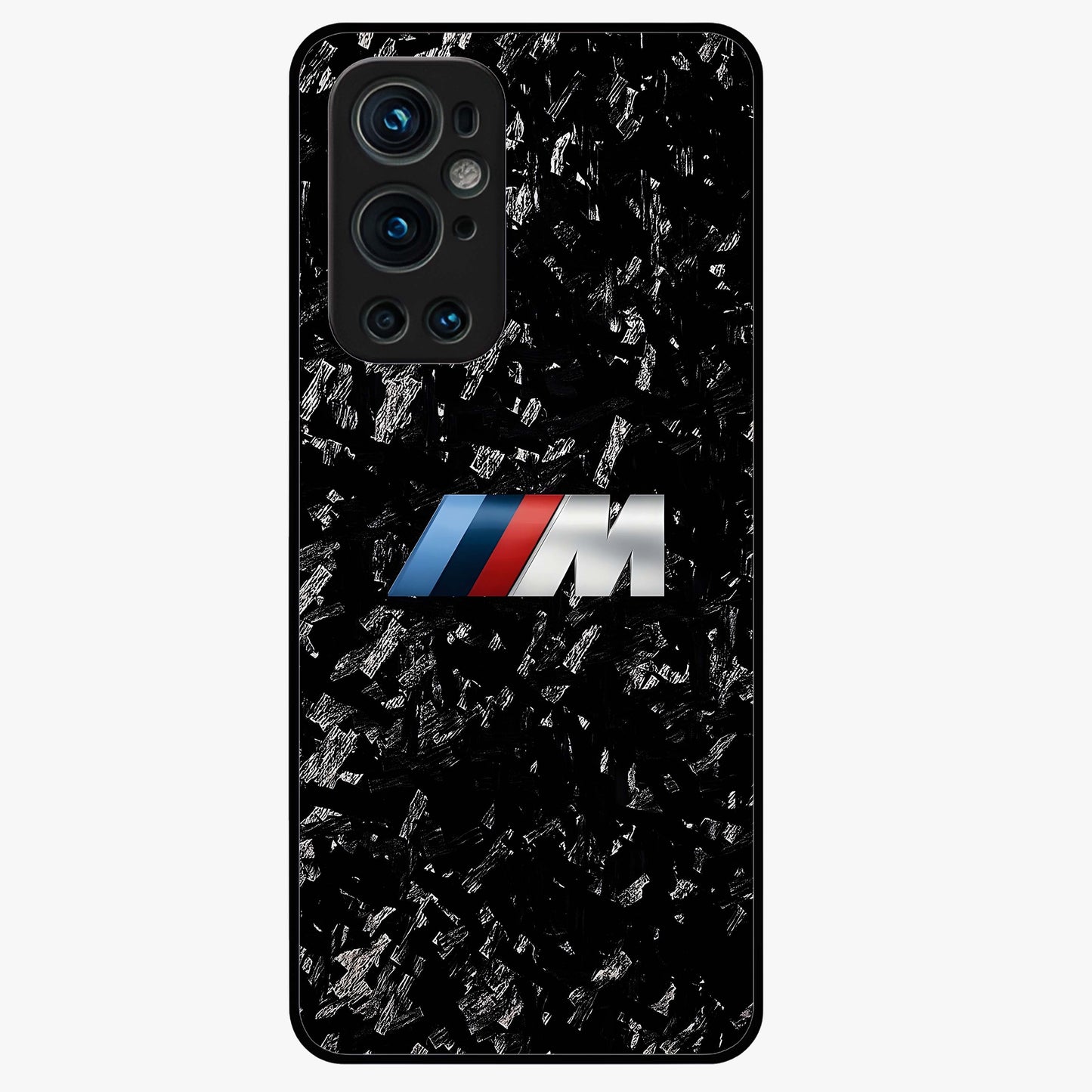Carbon Speed Mark Glass Case showing flat back view with sporty carbon pattern artwork and glossy glass finish.