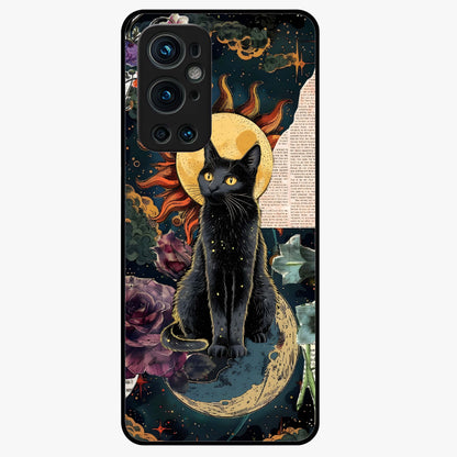 Celestial Black Cat Glass Case showing flat back view with mystical black cat artwork and glossy glass finish.