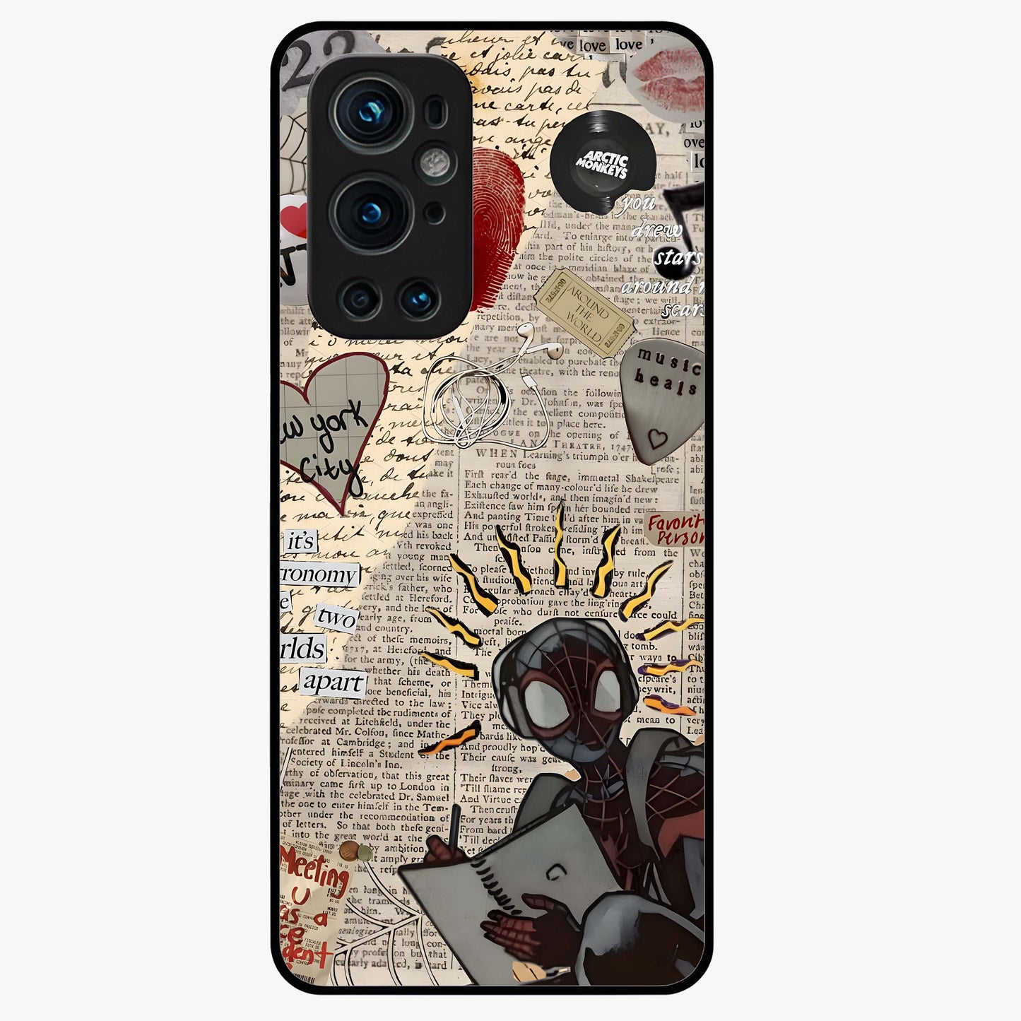 City Dream Sketch Glass Case showing flat back view with artistic city skyline sketch artwork and glossy glass finish.