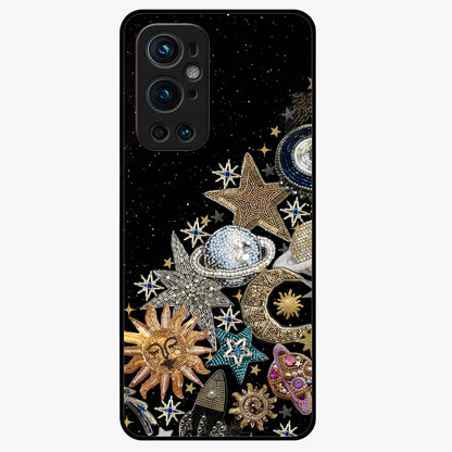 Cosmic Sparkle Dreams Glass Case showing flat back view with sparkling cosmic artwork and glossy glass finish.