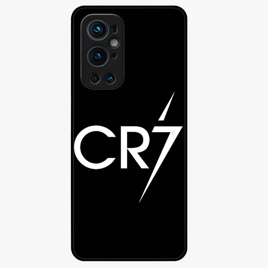 Cr7 Elite Strike Glass Case showing flat back view with dynamic football inspired artwork and glossy glass finish.
