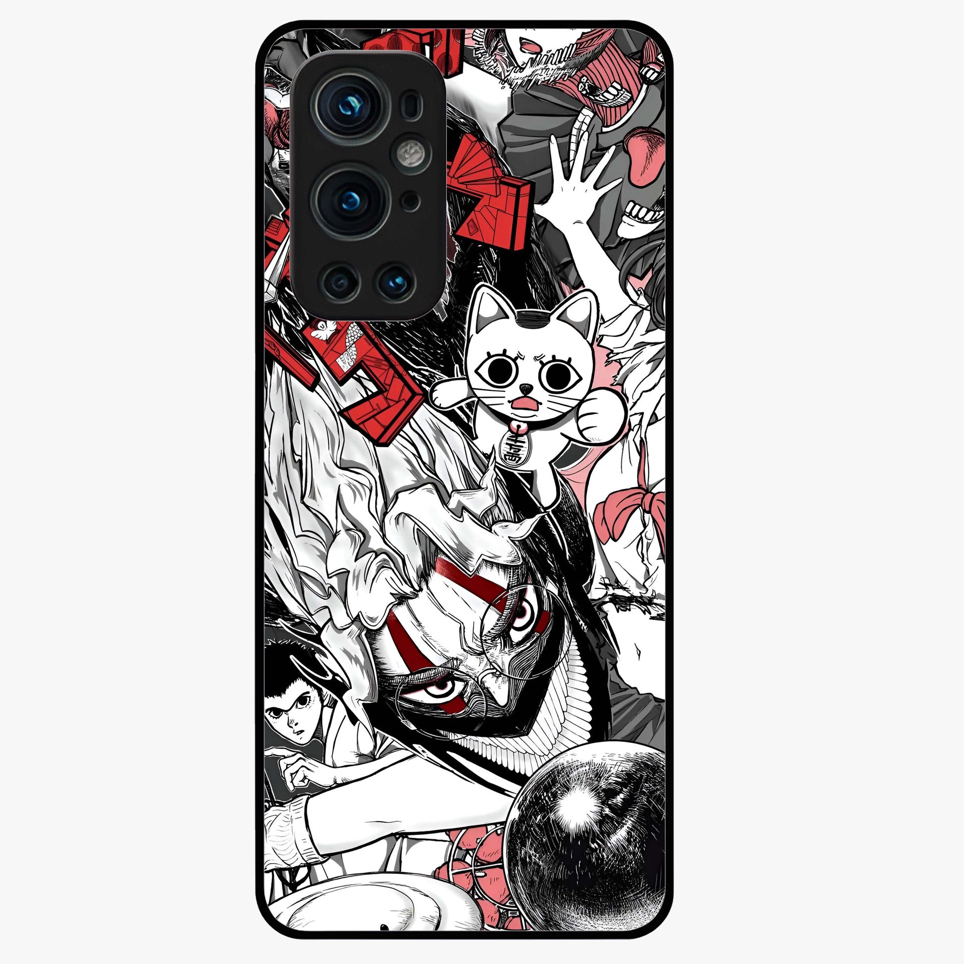Crimson Chaos Panel Glass Case showing flat back view with bold crimson abstract artwork and glossy glass finish.