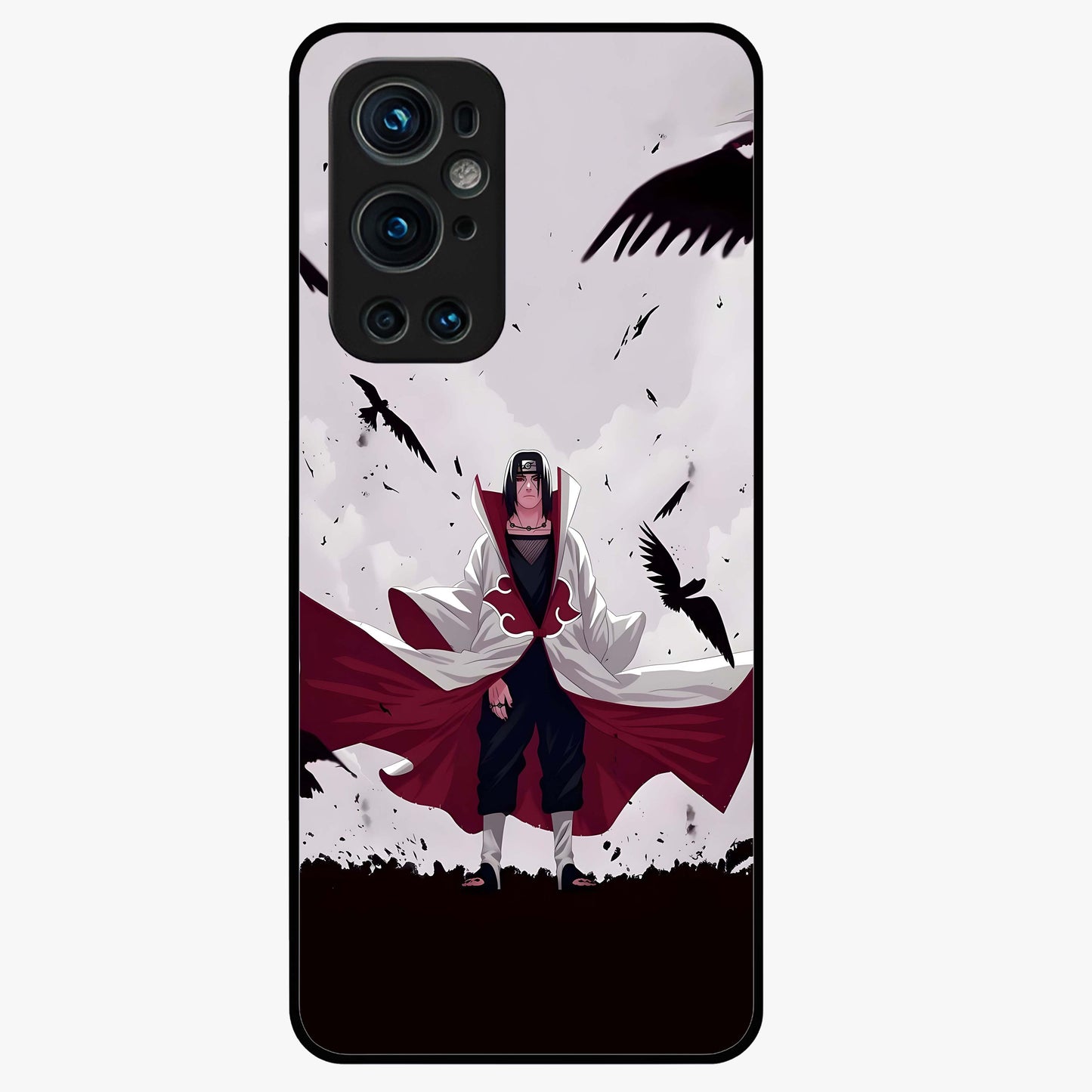 Crimson Crow Ascension Glass Case showing flat back view with mystical crow artwork and glossy glass finish.