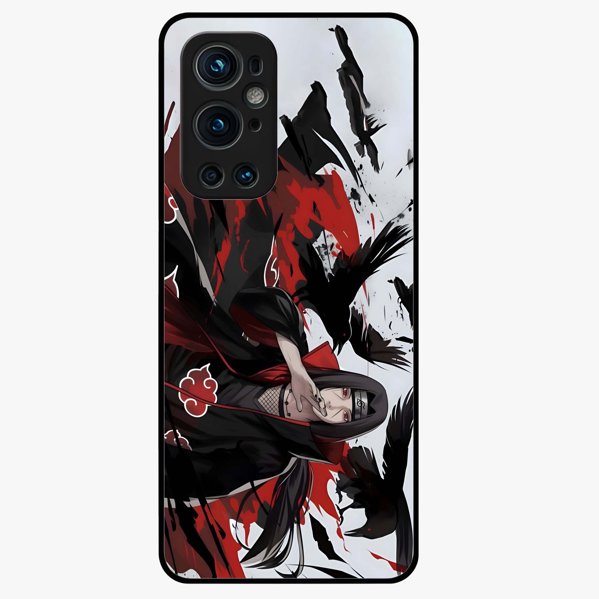 Crimson Crow Illusion Glass Case showing flat back view with artistic crow illusion artwork and glossy glass finish.