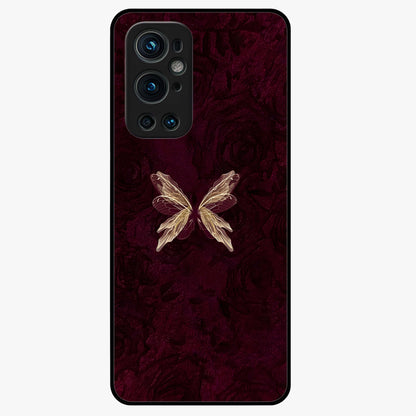 Crimson Fade Butterfly Glass Case showing flat back view with fading butterfly artwork and glossy glass finish.