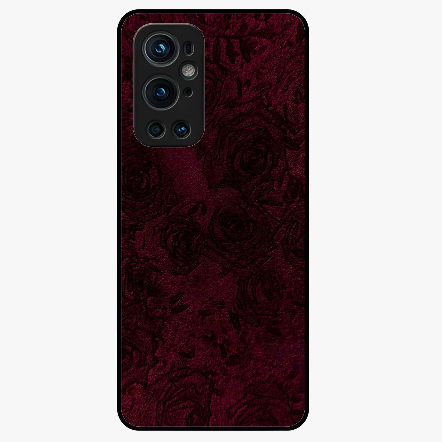 Crimson Fade Flow Glass Case showing flat back view with flowing crimson gradient artwork and glossy glass finish.