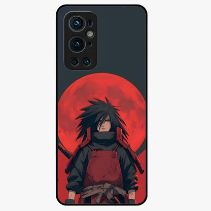 Crimson Moon Warlord Glass Case showing flat back view with mystical moon warrior artwork and glossy glass finish.
