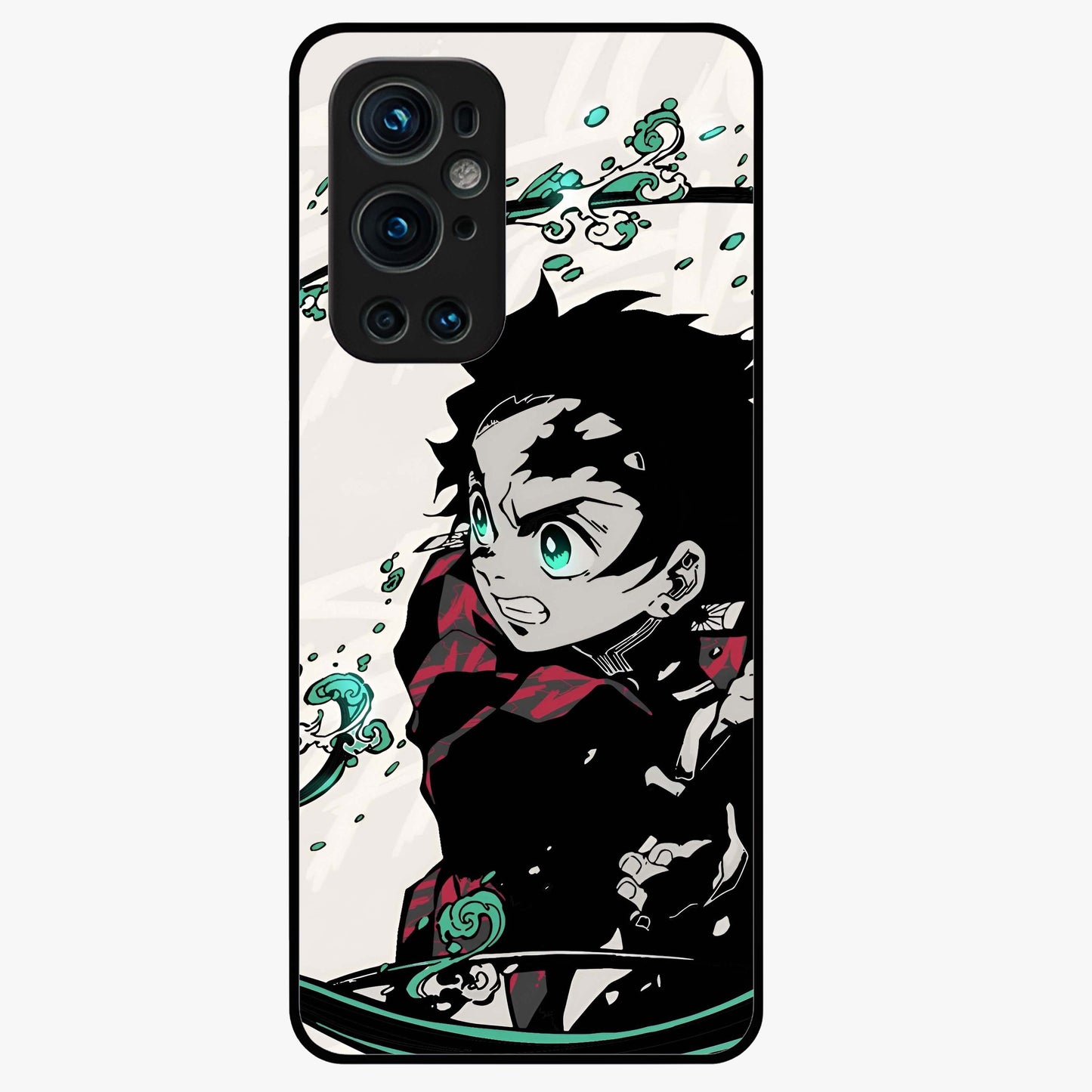 Demon Slayer Glass Case showing flat back view with bold anime inspired artwork and glossy glass finish.