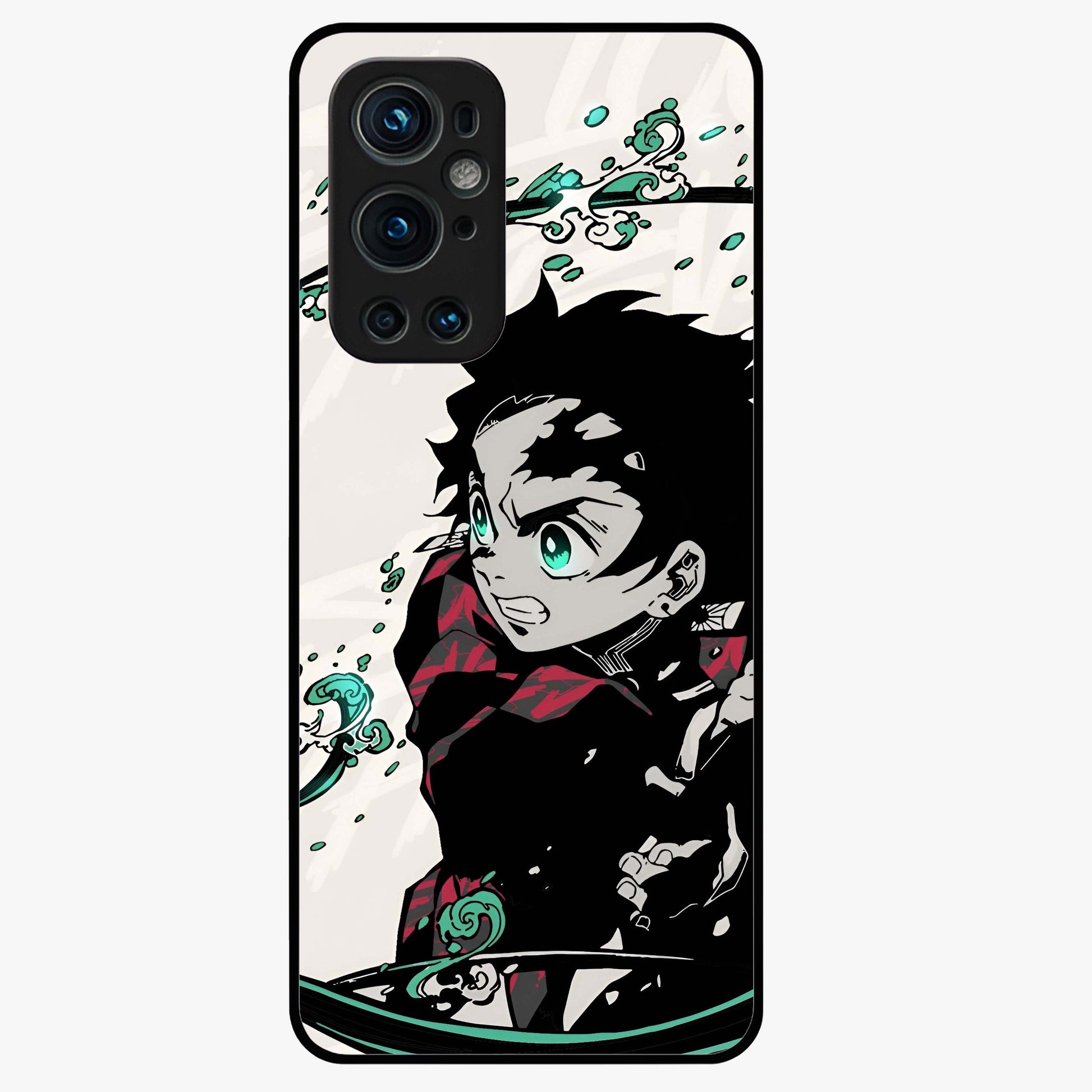 Demon Slayer Glass Case showing flat back view with bold anime inspired artwork and glossy glass finish.