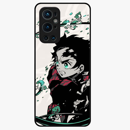 Demon Slayer Glass Case showing flat back view with bold anime inspired artwork and glossy glass finish.