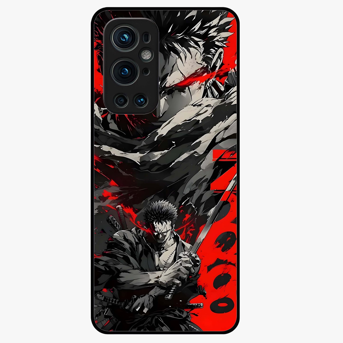 Demon Sword Resolve Glass Case showing flat back view with fierce sword warrior artwork and glossy glass finish.