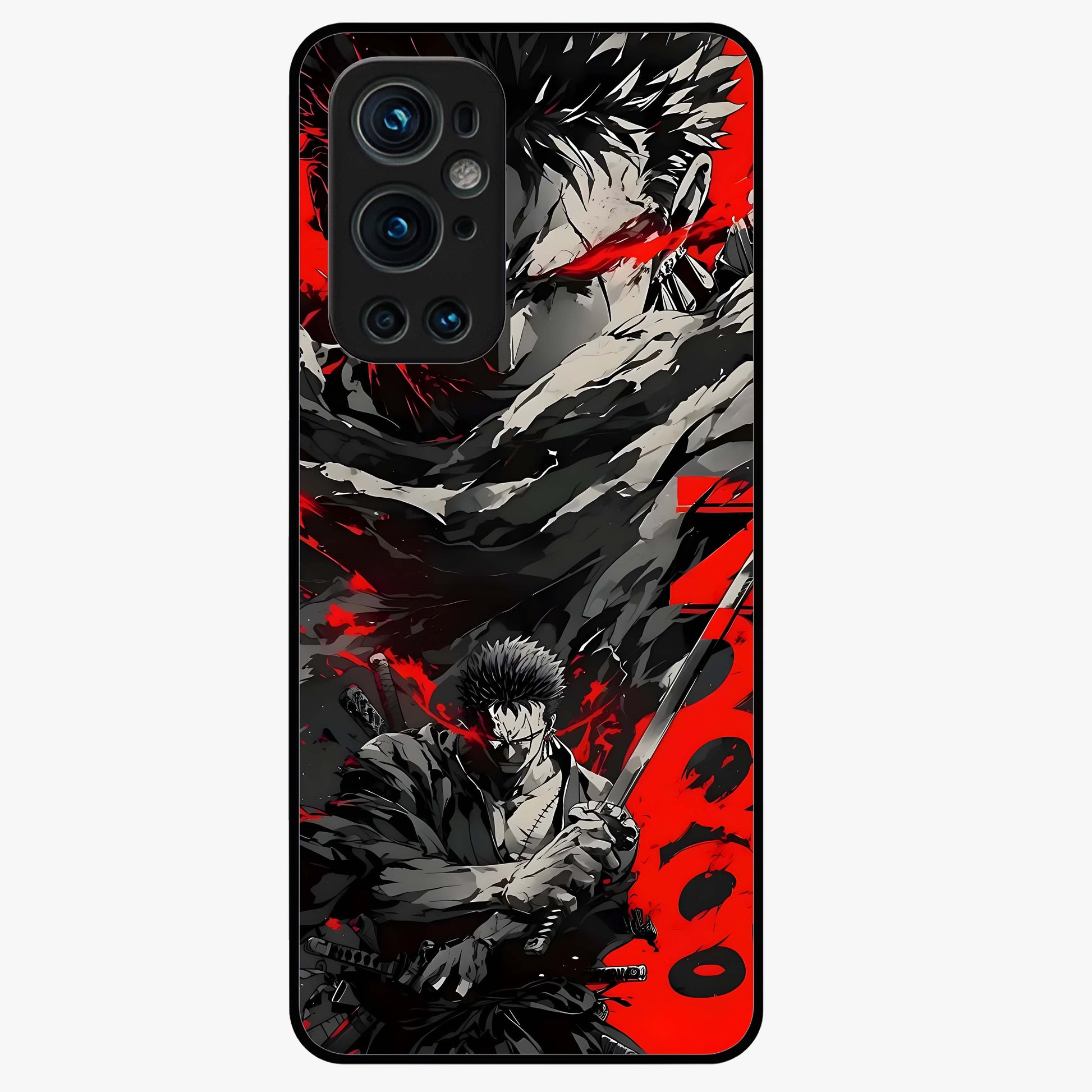 Demon Sword Resolve Glass Case showing flat back view with fierce sword warrior artwork and glossy glass finish.