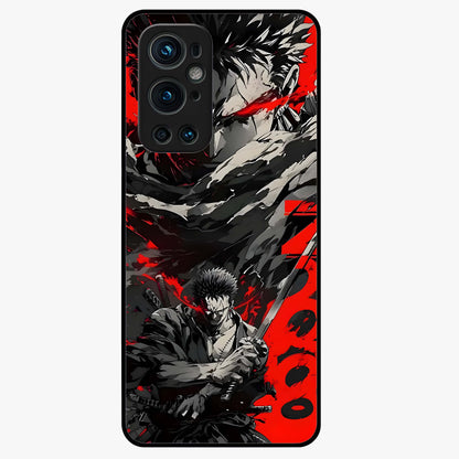 Demon Sword Resolve Glass Case showing flat back view with fierce sword warrior artwork and glossy glass finish.