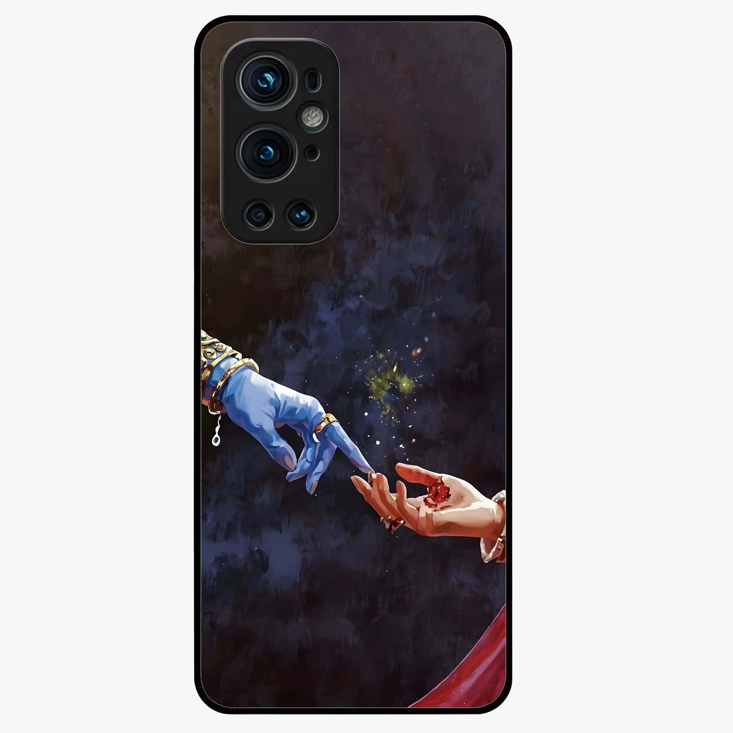 Divine Touch Eternal Glass Case showing flat back view with spiritual themed artwork and glossy glass finish.