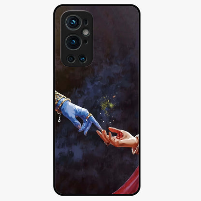 Divine Touch Eternal Glass Case showing flat back view with spiritual themed artwork and glossy glass finish.
