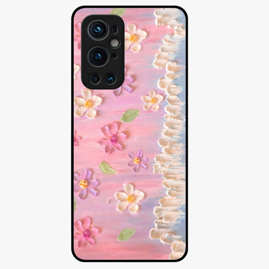 Dreamy Painted Garden Glass Case showing flat back view with artistic painted floral garden artwork and glossy glass finish.