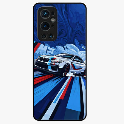 Drift Power Rush Glass Case showing flat back view with dynamic racing inspired artwork and glossy glass finish.