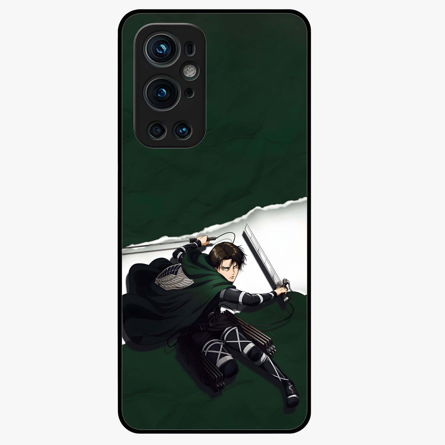 Emerald War Vanguard Glass Case showing flat back view with powerful warrior themed artwork and glossy glass finish.