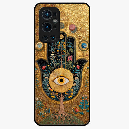 Ethereal Evil Eye Glass Case showing flat back view with mystical evil eye artwork and glossy glass finish.