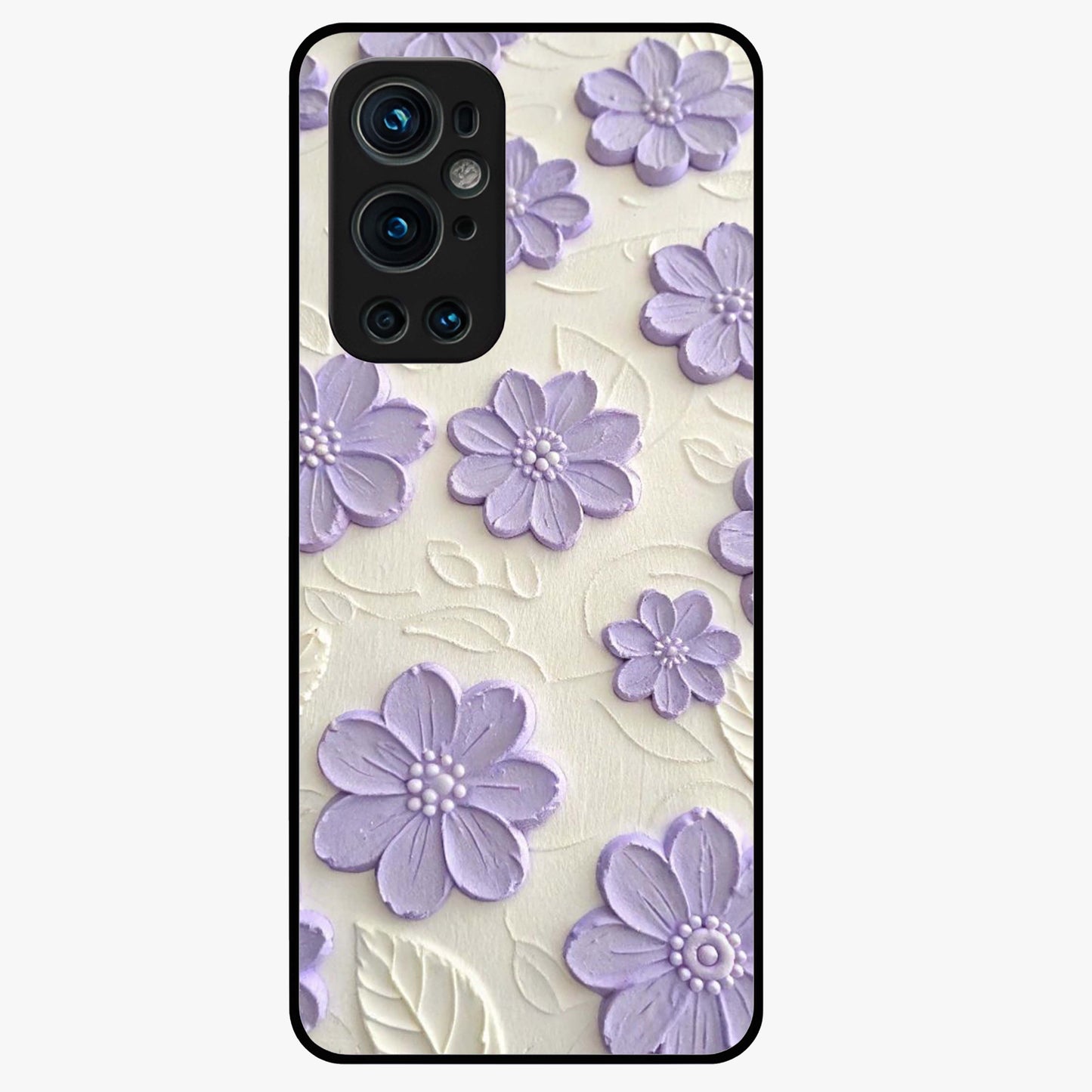 Floral Wall Art With Purple Flowers Glass Case showing flat back view with purple flower artwork and glossy glass finish.