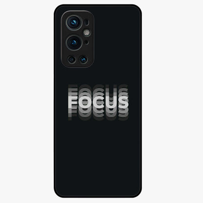 Focus Mode On Glass Case showing flat back view with bold motivational typography design and glossy glass finish.