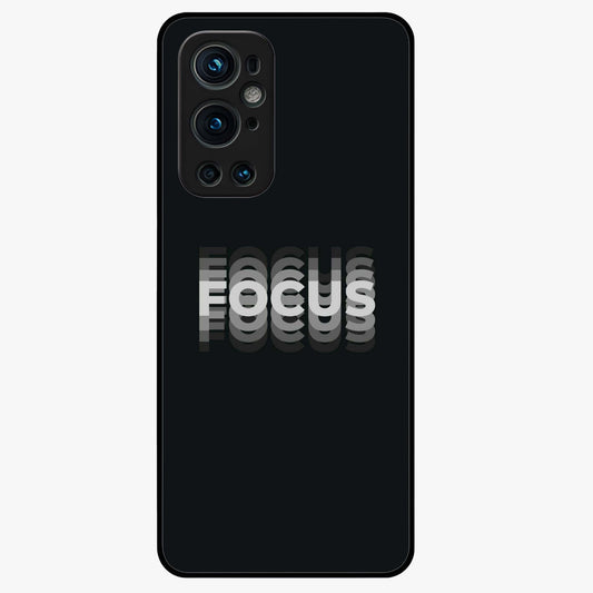 Focus Mode On Glass Case showing flat back view with bold motivational typography design and glossy glass finish.