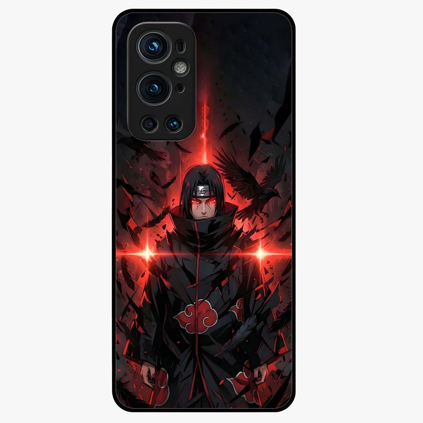Focused Blade Discipline Glass Case showing flat back view with warrior sword themed artwork and glossy glass finish.