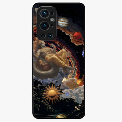 Galactic Divine God Glass Case showing flat back view with divine cosmic themed artwork and glossy glass finish.