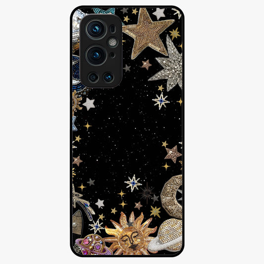 Galactic Jewel Stars Glass Case showing flat back view with sparkling star jewel artwork and glossy glass finish.