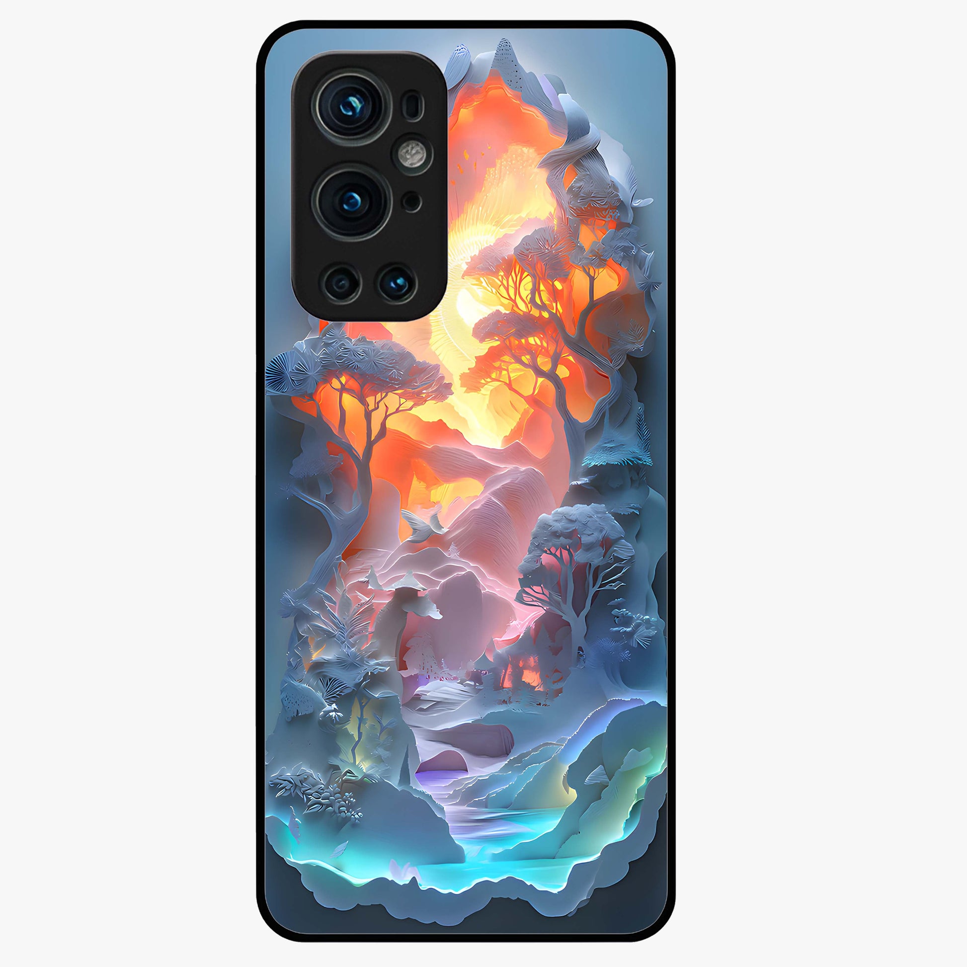 Glow Forest Portal Glass Case showing flat back view with glowing forest portal artwork and glossy glass finish.