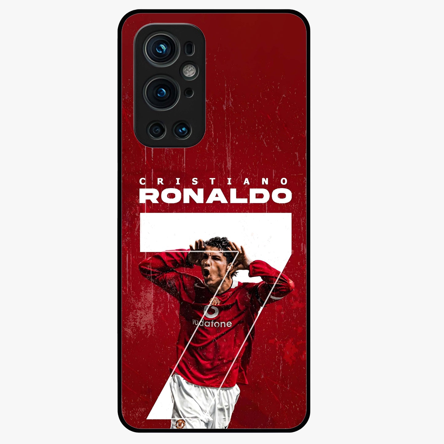 Goal Celebration Legacy Glass Case showing flat back view with football celebration inspired artwork and glossy glass finish.