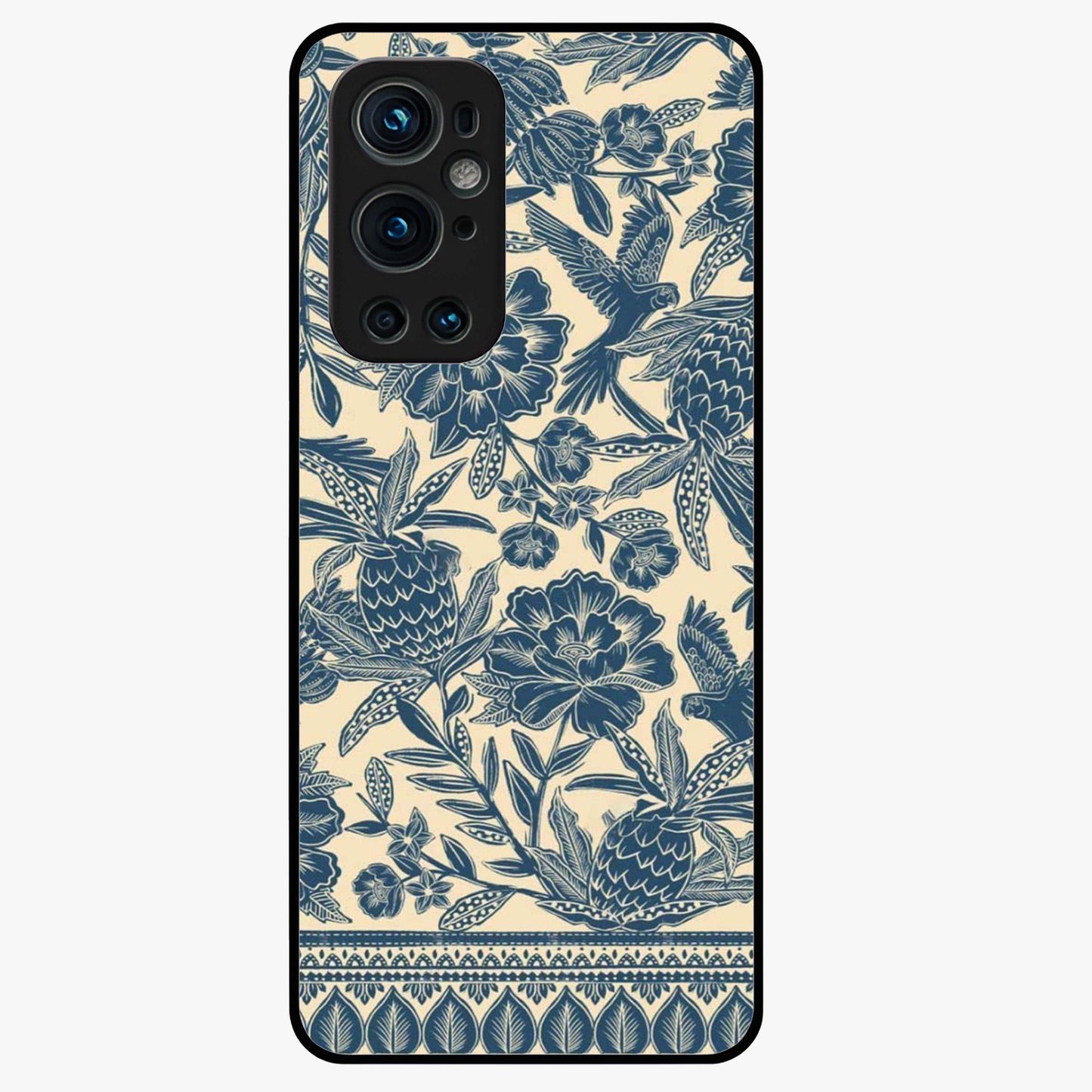 Heirloom Wild Bloom Glass Case showing flat back view with vintage inspired wild flower artwork and glossy glass finish.