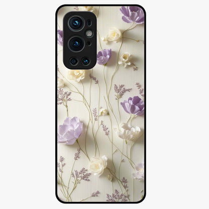 Lilac Breeze Harmony Glass Case showing flat back view with soft lilac themed artwork and glossy glass finish.