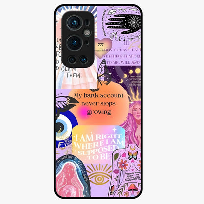 Manifestation Collage Glass Case showing flat back view with motivational collage artwork and glossy glass finish.
