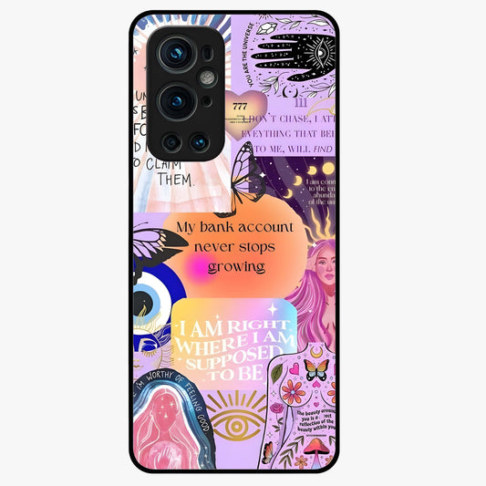 Manifestation Collage Glass Case showing flat back view with motivational collage artwork and glossy glass finish.