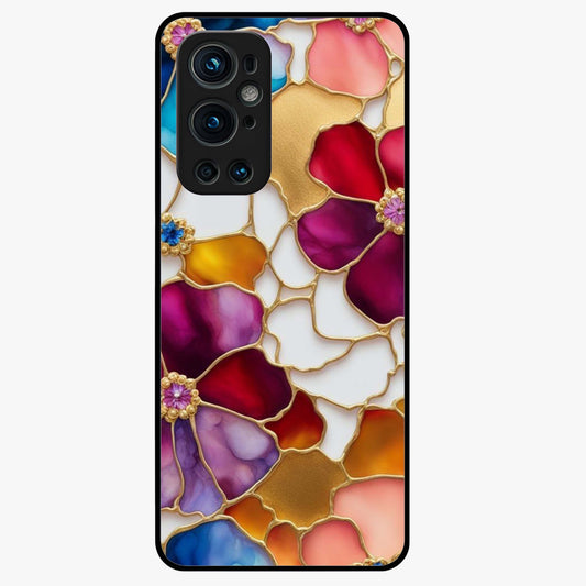 Marble Flower Pattern Glass Case showing flat back view with marble texture floral artwork and glossy glass finish.