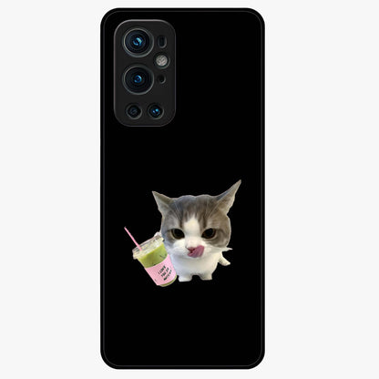 Matcha Cat Style Glass Case showing flat back view with cute matcha themed cat artwork and glossy glass finish.