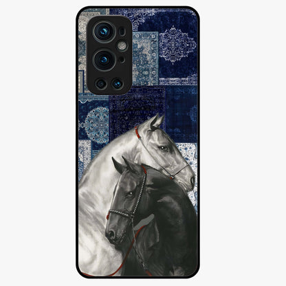 Midnight Stallion Blues Glass Case showing flat back view with majestic horse artwork and glossy glass finish.