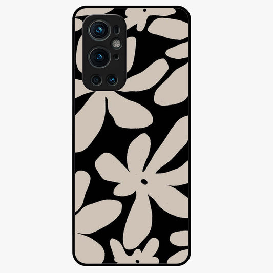 Monochrome Petal Dance Glass Case showing flat back view with monochrome floral artwork and glossy glass finish.