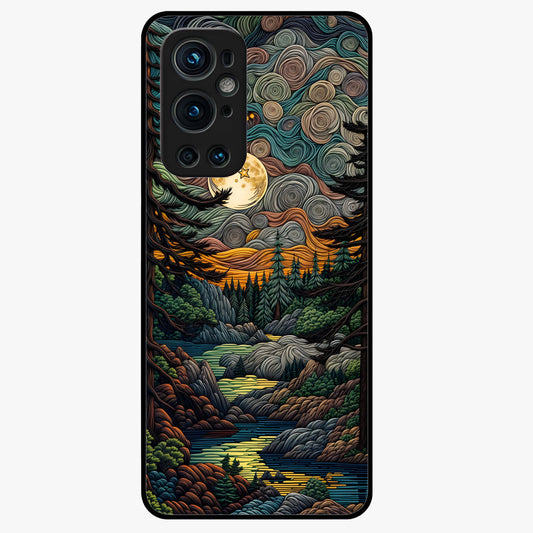 Moonlight Forest Dream Glass Case showing flat back view with mystical forest moonlight artwork and glossy glass finish.