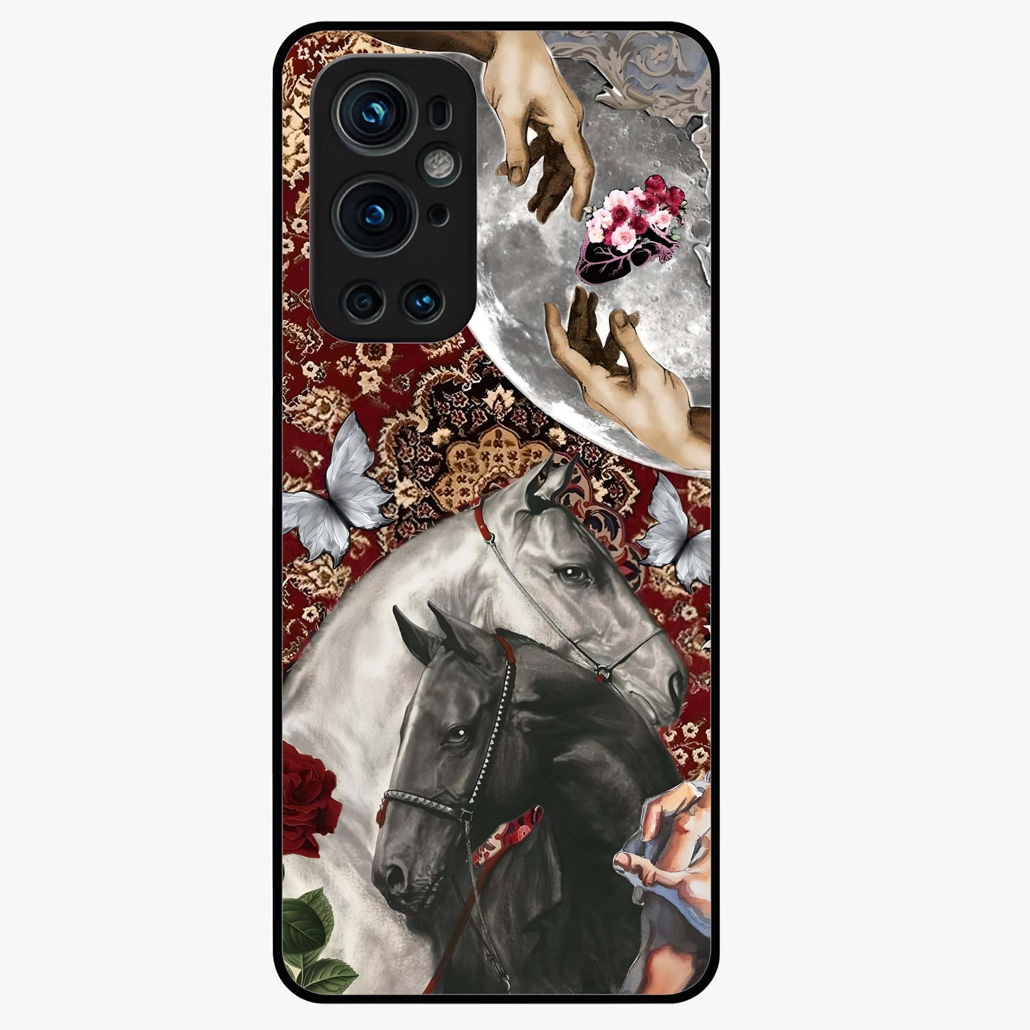 Moonlit Royal Stallion Glass Case showing flat back view with majestic horse under moonlight artwork and glossy glass finish.