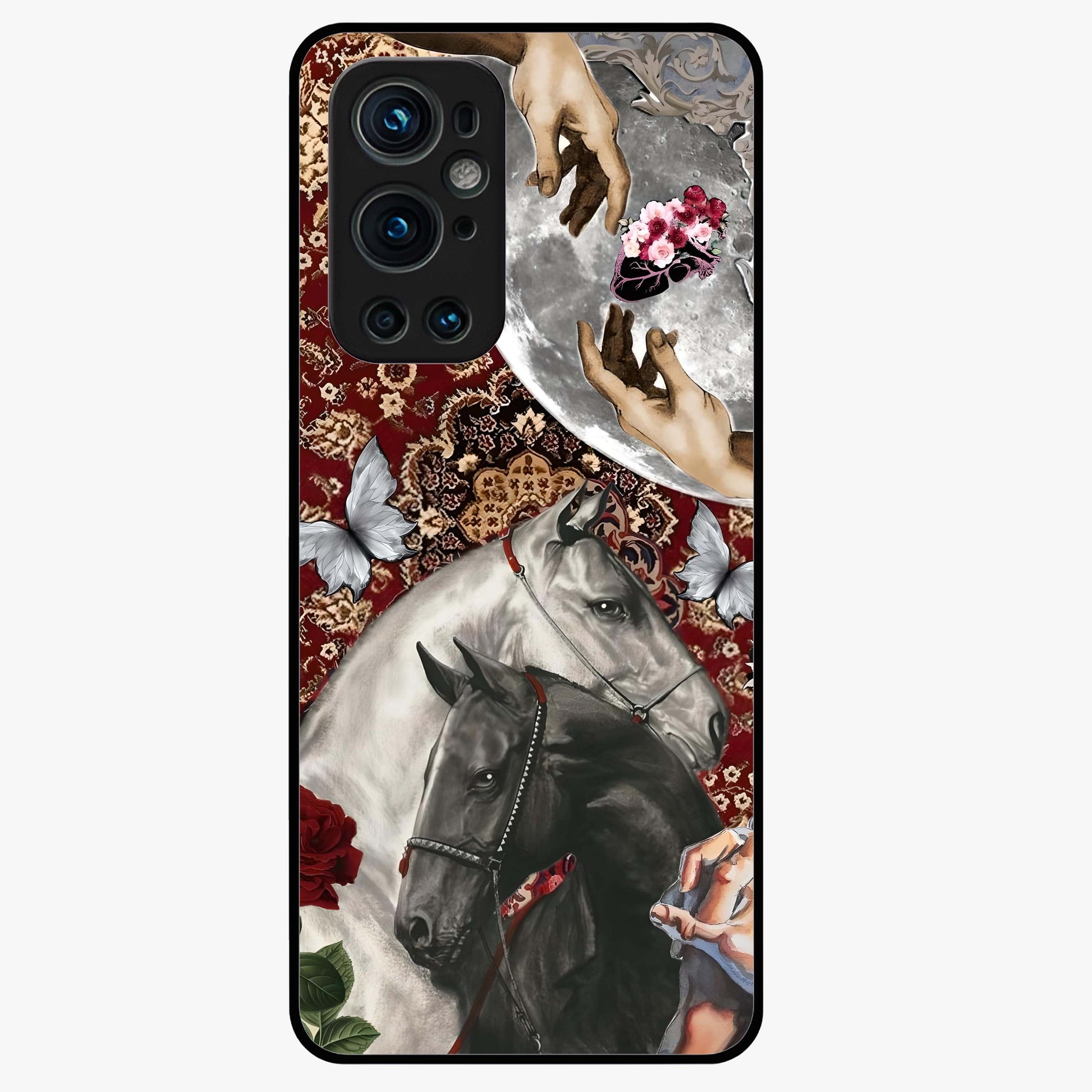 Moonlit Royal Stallion Glass Case showing flat back view with majestic horse under moonlight artwork and glossy glass finish.